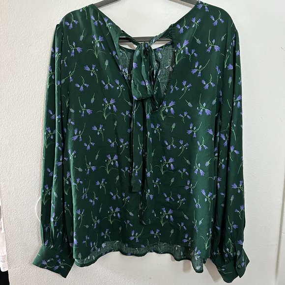 ModCloth x Collectif Womens Size 20 2X Green Floral Long Sleeve Blouse Tie Back - Picture 5 of 5